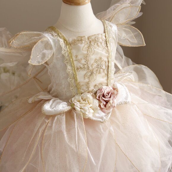 Stunning Fairy Dress Wings Dress-Up Costume Fairy Blush Pink Ivory Gold Like New - Picture 4 of 9